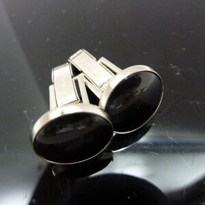 Vintage Pioneer Cufflinks  Black Onyx Silver Tone Metal
